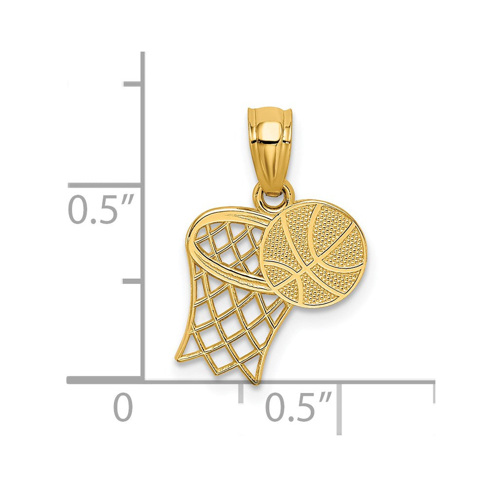 Million Charms 14K Yellow Gold Themed Sports Basketball & Hoop Pendant