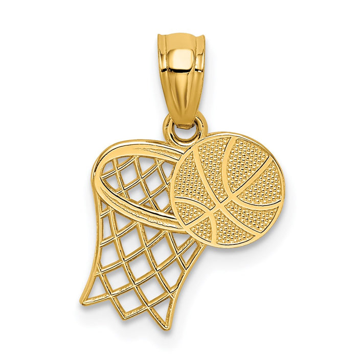 Million Charms 14K Yellow Gold Themed Sports Basketball & Hoop Pendant