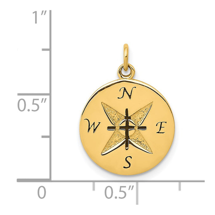 Million Charms 14K Yellow Gold Themed Antiqued Compass Pendant