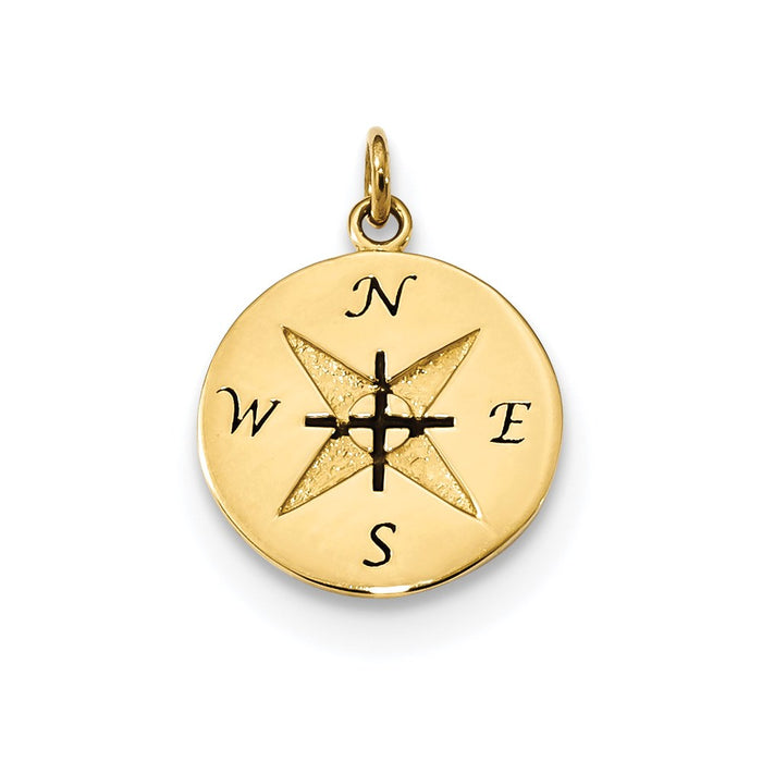 Million Charms 14K Yellow Gold Themed Antiqued Compass Pendant