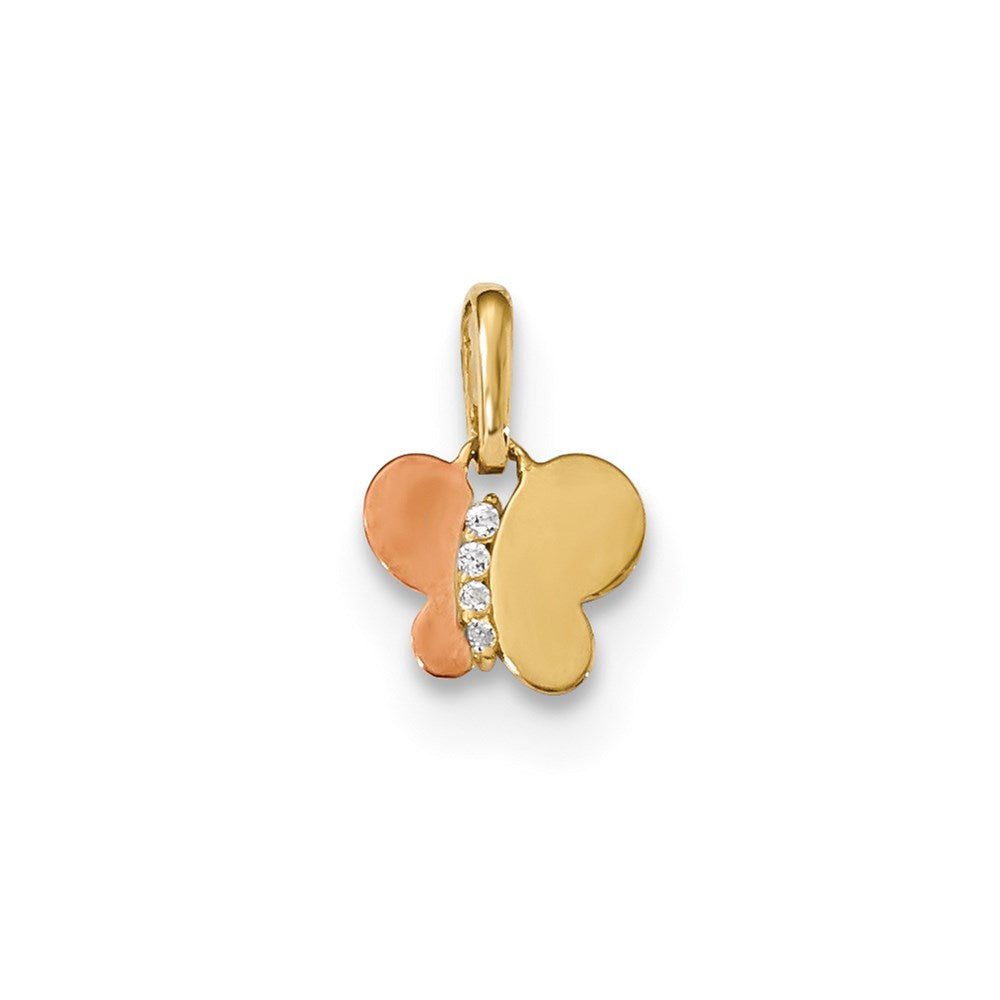 Million Charms 14K Yellow Gold Themed Rose Rhodium-Plated Childrens (Cubic Zirconia) CZ Butterfly Pendant