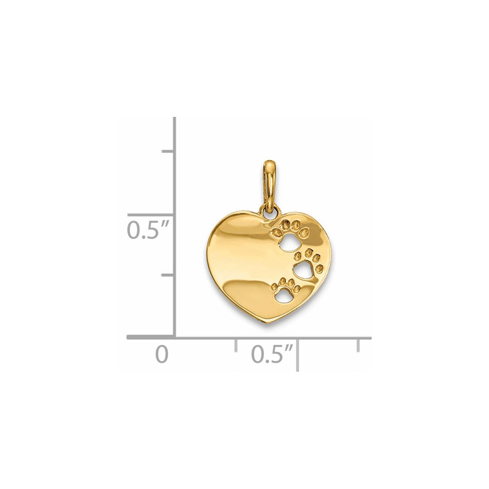Million Charms 14K Yellow Gold Themed Childrens Heart With Pawprints Pendant
