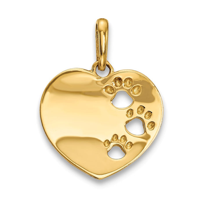 Million Charms 14K Yellow Gold Themed Childrens Heart With Pawprints Pendant