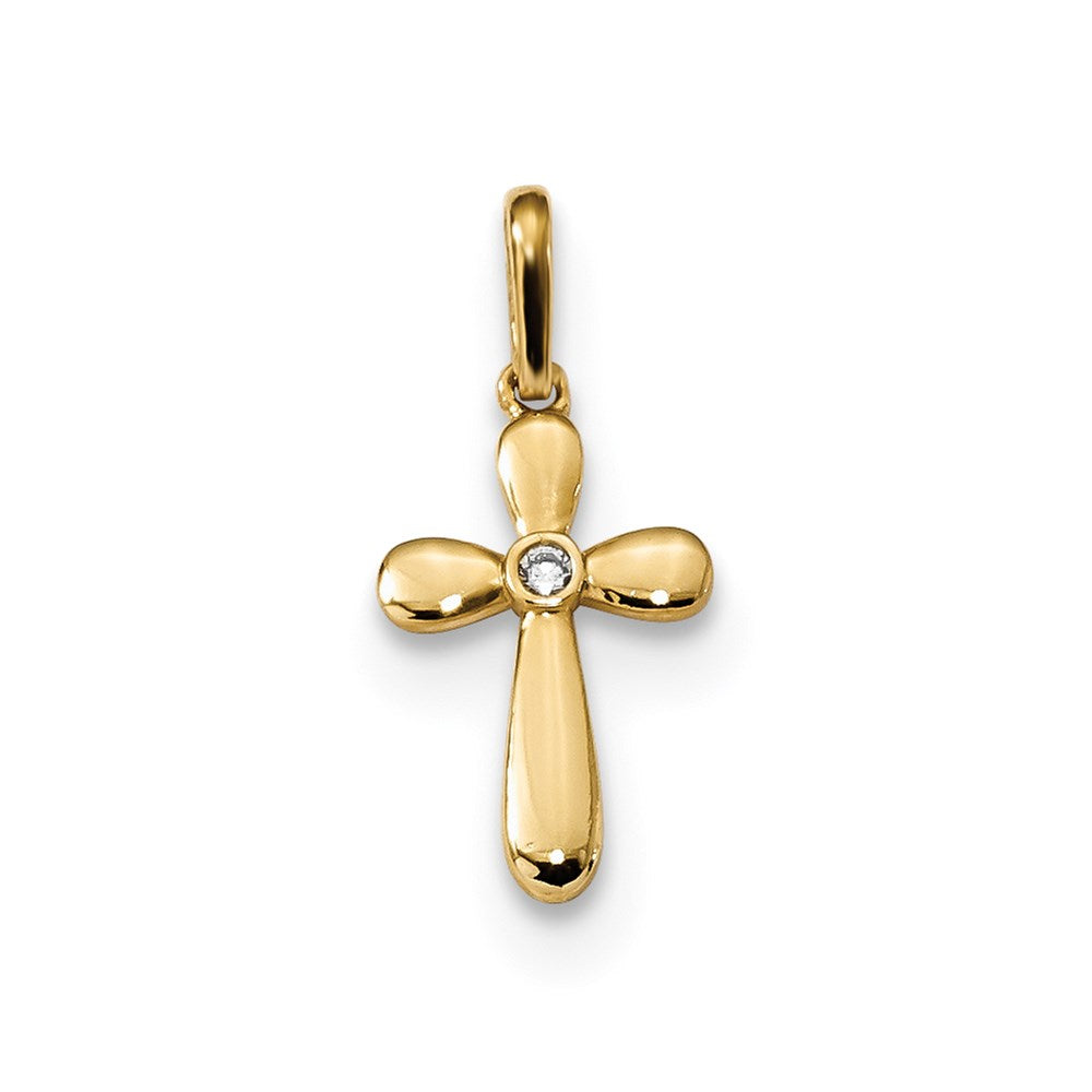 Million Charms 14K Yellow Gold Themed Childrens (Cubic Zirconia) CZ Relgious Cross Pendant