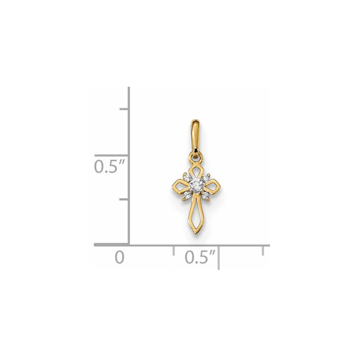 Million Charms 14K Yellow Gold Themed Childrens Fancy (Cubic Zirconia) CZ Relgious Cross Pendant
