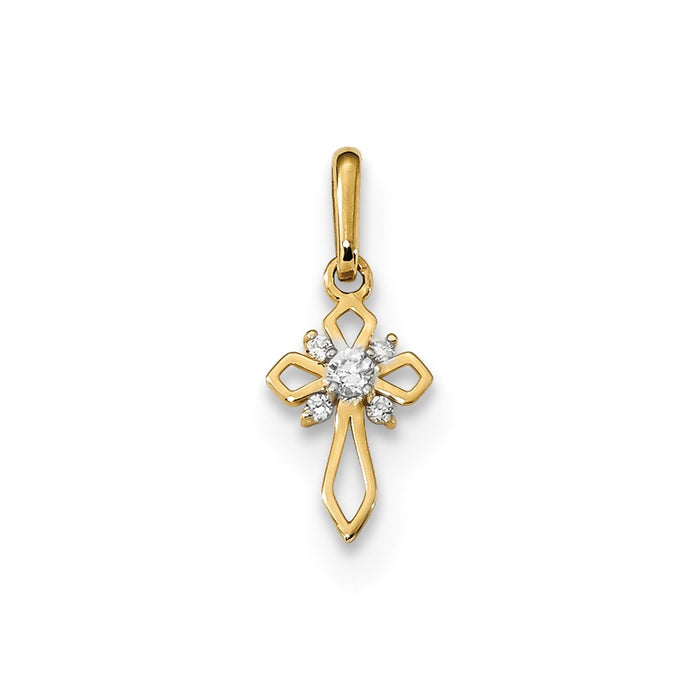 Million Charms 14K Yellow Gold Themed Childrens Fancy (Cubic Zirconia) CZ Relgious Cross Pendant