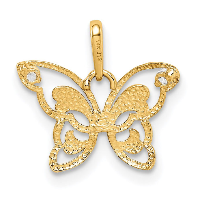 Million Charms 14K Yellow Gold Themed Polished (Cubic Zirconia) CZ Butterfly Pendant