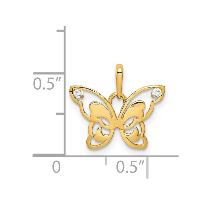 Million Charms 14K Yellow Gold Themed Polished (Cubic Zirconia) CZ Butterfly Pendant
