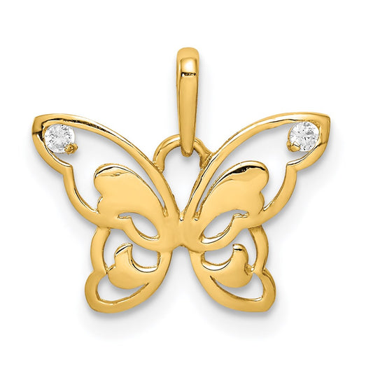 Million Charms 14K Yellow Gold Themed Polished (Cubic Zirconia) CZ Butterfly Pendant