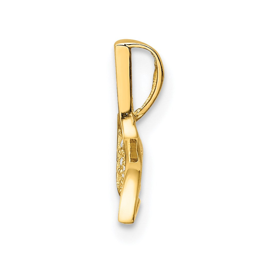 Million Charms 14K Yellow Gold Themed Whale/Dolphin Tail (Cubic Zirconia) CZ Chain Slide