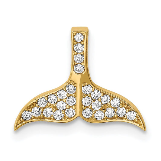 Million Charms 14K Yellow Gold Themed Whale/Dolphin Tail (Cubic Zirconia) CZ Chain Slide