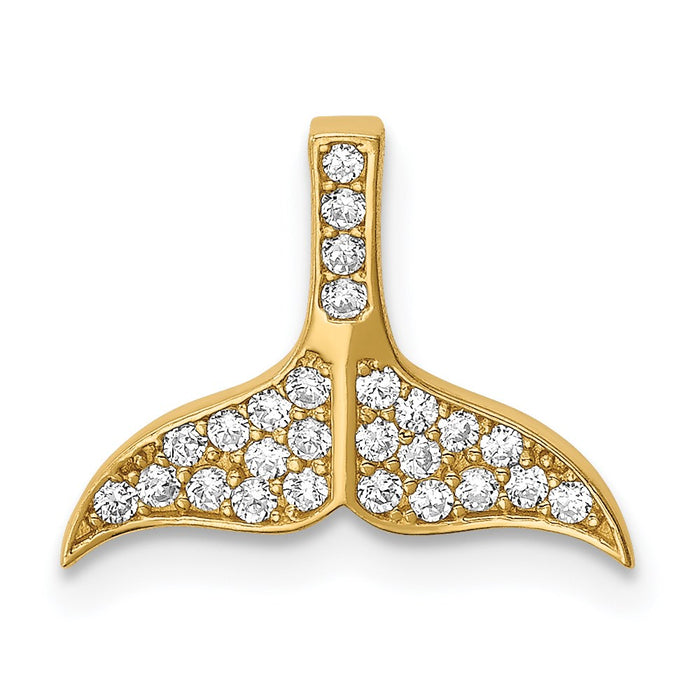 Million Charms 14K Yellow Gold Themed Whale/Dolphin Tail (Cubic Zirconia) CZ Chain Slide