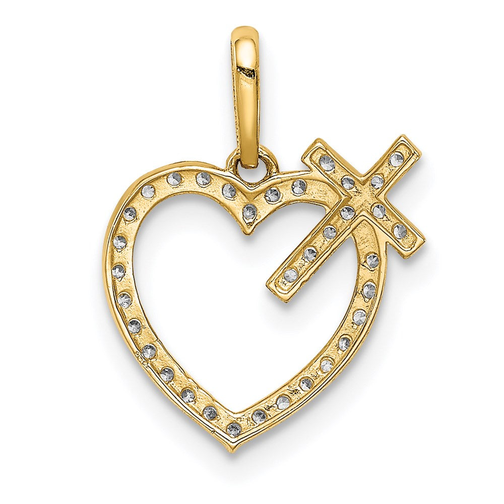 Million Charms 14K Yellow Gold Themed (Cubic Zirconia) CZ Heart With Relgious Cross Pendant