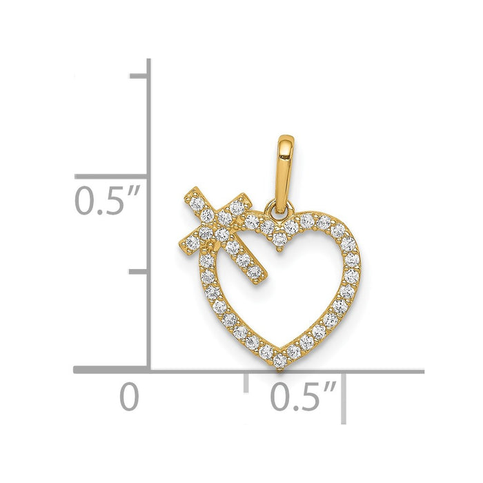 Million Charms 14K Yellow Gold Themed (Cubic Zirconia) CZ Heart With Relgious Cross Pendant
