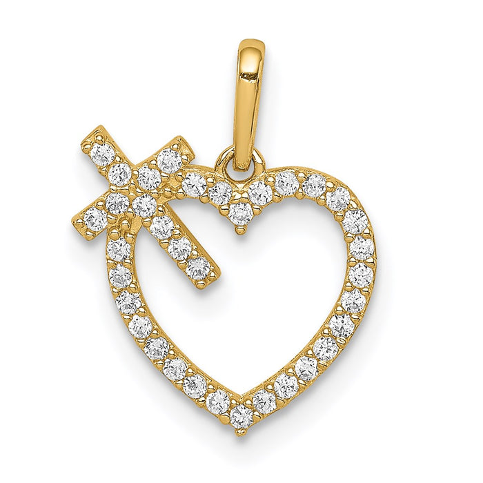 Million Charms 14K Yellow Gold Themed (Cubic Zirconia) CZ Heart With Relgious Cross Pendant