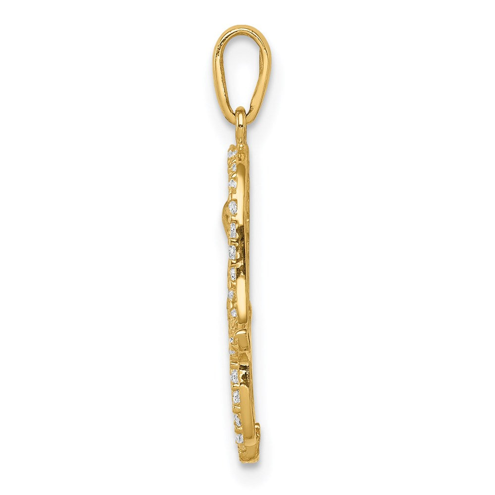 Million Charms 14K Yellow Gold Themed Multi-Colored (Cubic Zirconia) CZ Hamsa Pendant