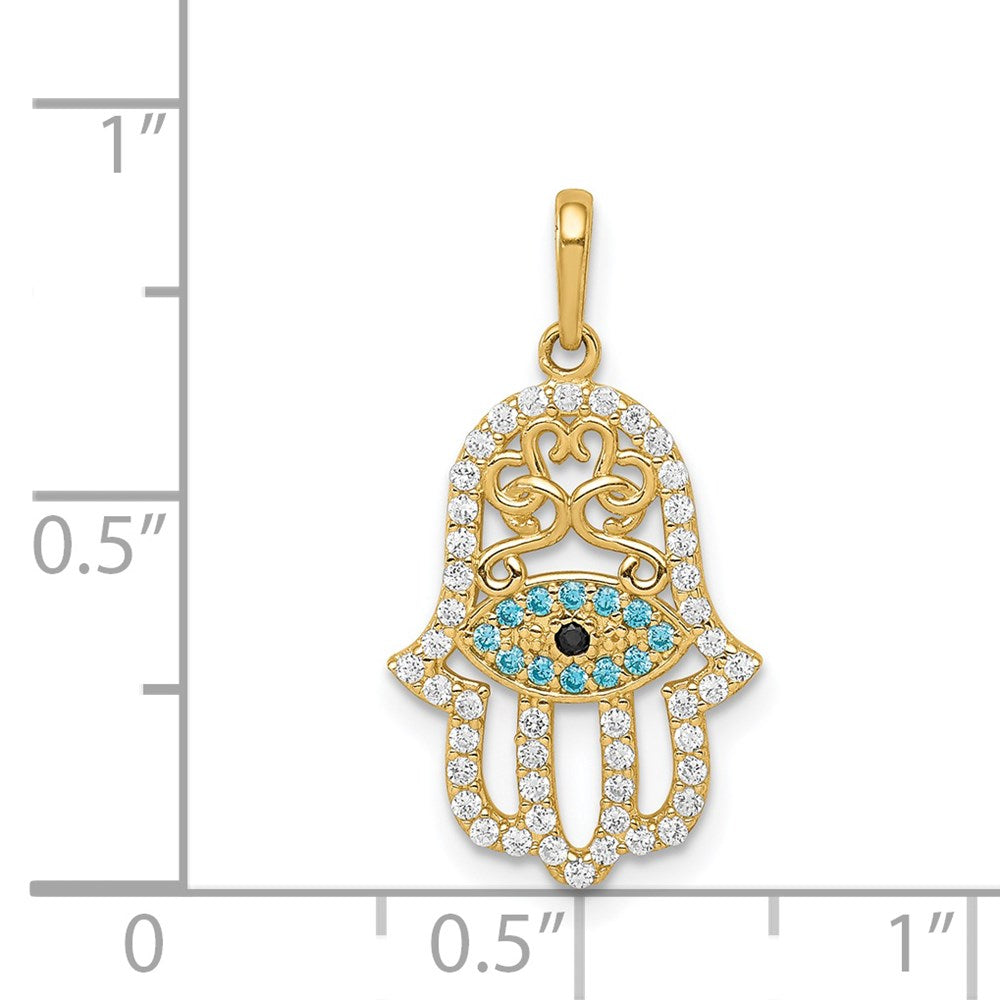 Million Charms 14K Yellow Gold Themed Multi-Colored (Cubic Zirconia) CZ Hamsa Pendant