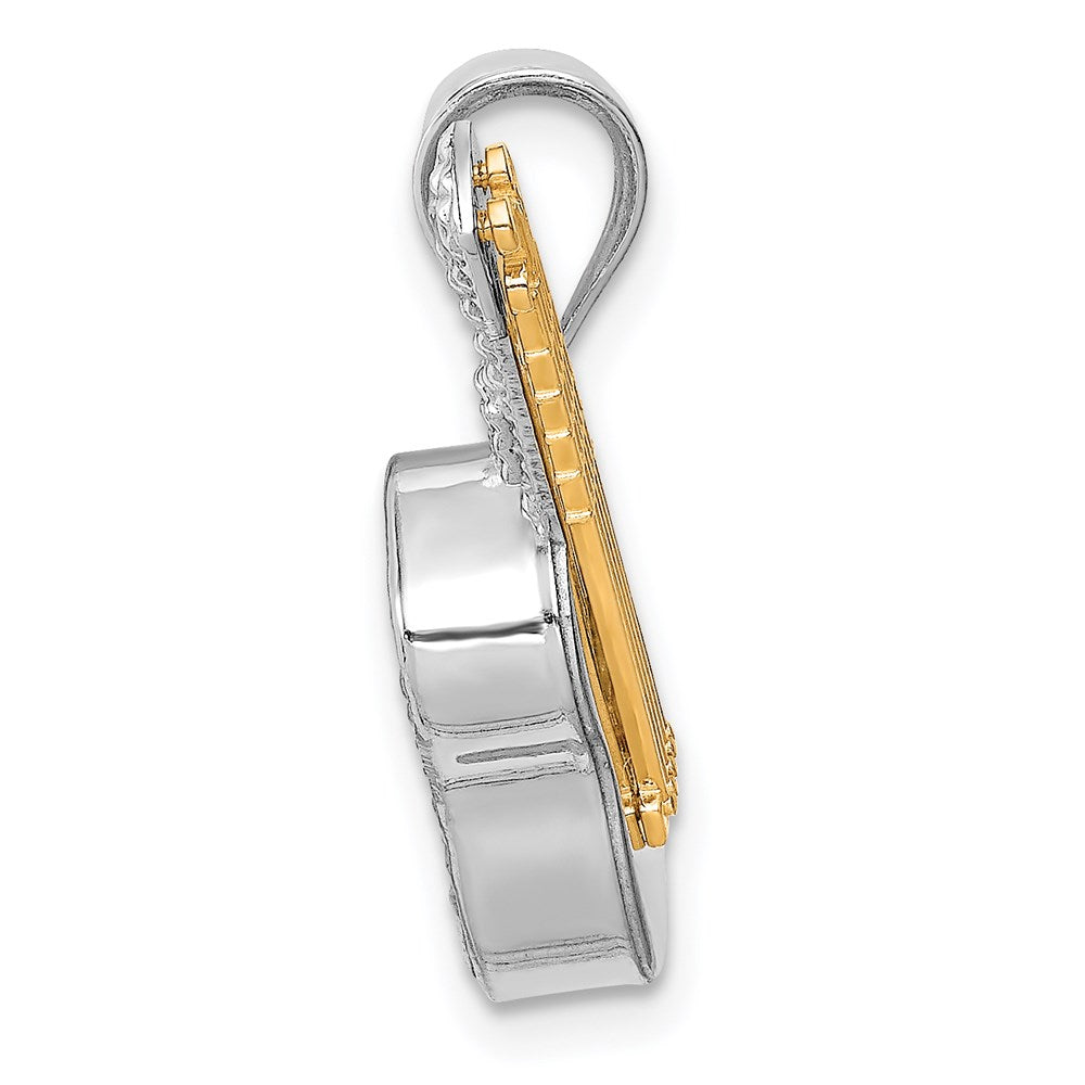 Million Charms 14K Two-Tone Polished With Blue Topaz .35Bt Guitar Pendant