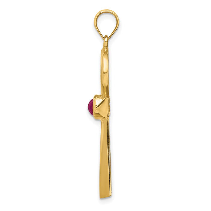 Million Charms 14K Yellow Gold Themed Polished, Cabochon Ruby .44R Ankh Pendant