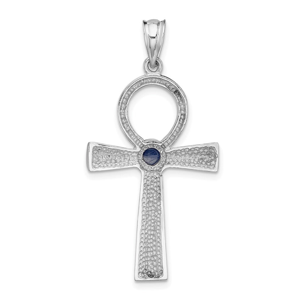 Million Charms 14K White Polished, Cabochon Sapphire .42S Ankh Pendant