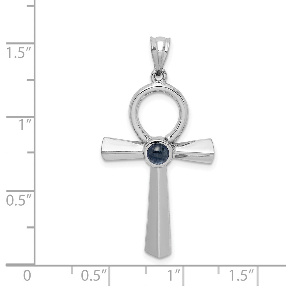 Million Charms 14K White Polished, Cabochon Sapphire .42S Ankh Pendant