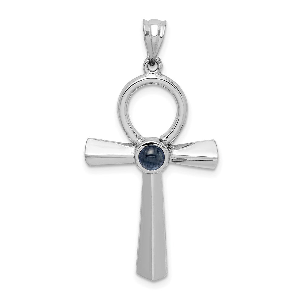 Million Charms 14K White Polished, Cabochon Sapphire .42S Ankh Pendant