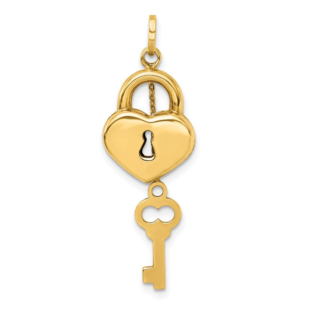 Million Charms 14K Yellow Gold Themed Polished Moveable Key & Lock Charm