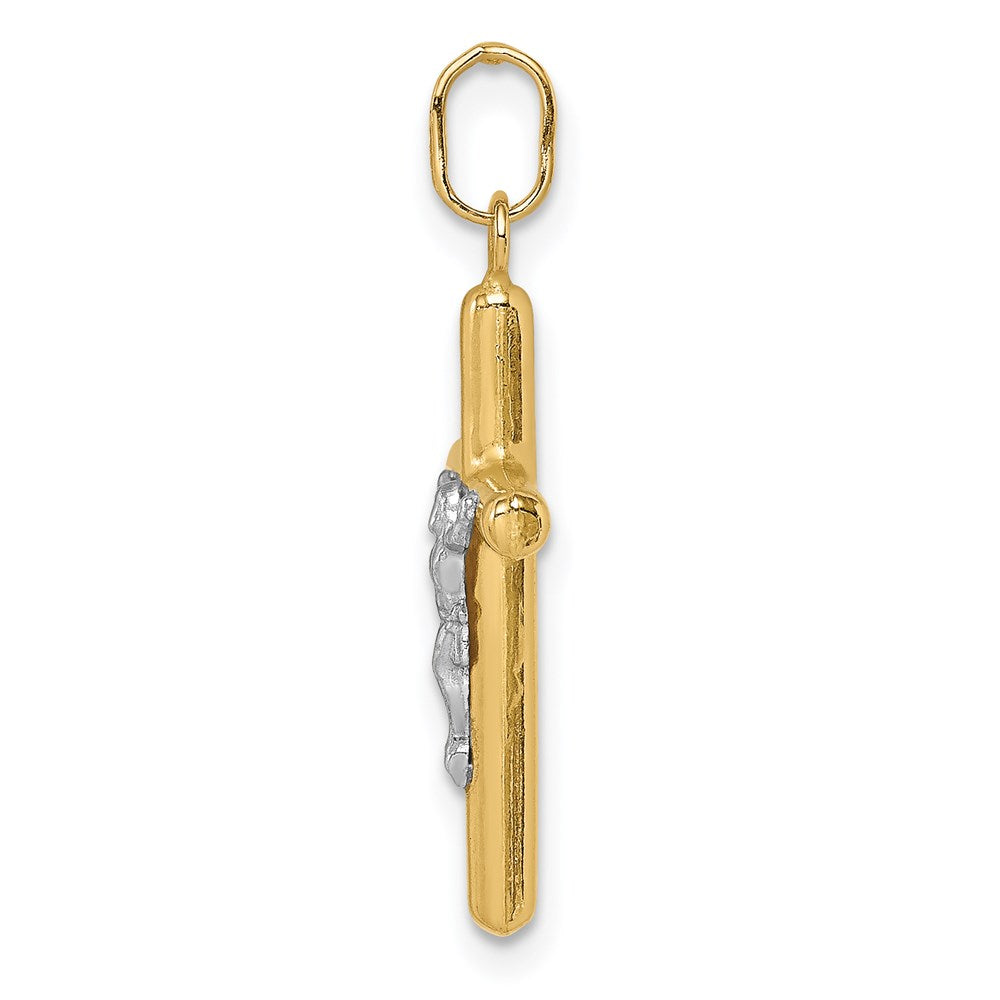 Million Charms 14K Yellow Gold Themed With Rhodium-plated Polished Hollow Relgious Crucifix Charm