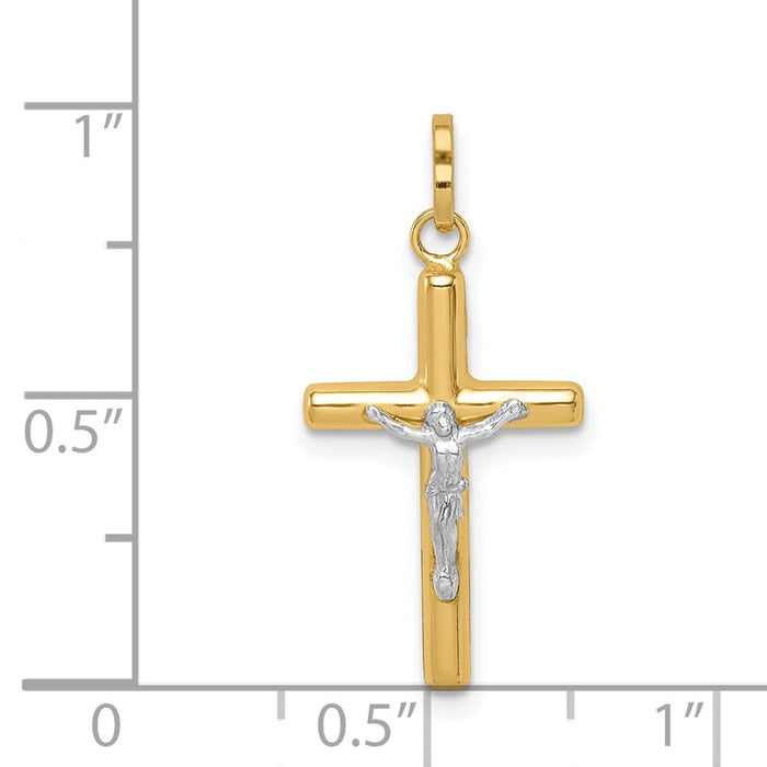 Million Charms 14K Yellow Gold Themed With Rhodium-plated Polished Hollow Relgious Crucifix Charm