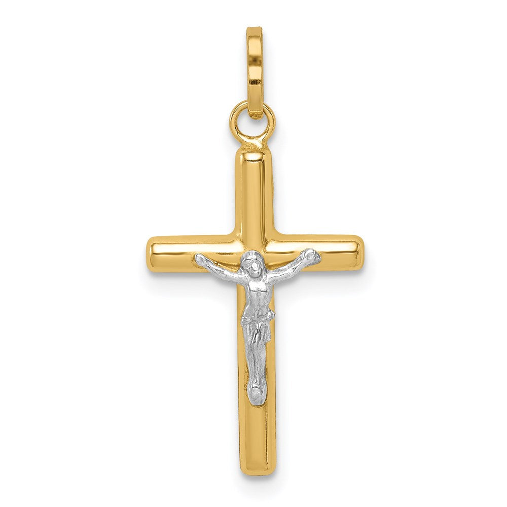 Million Charms 14K Yellow Gold Themed With Rhodium-plated Polished Hollow Relgious Crucifix Charm
