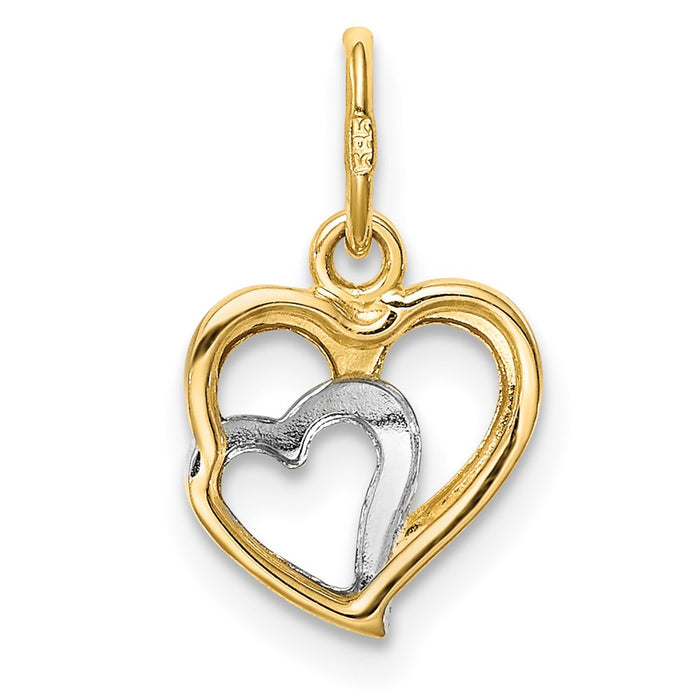 Million Charms 14K Yellow Gold Themed With Rhodium-plated Polished Hearts Pendant