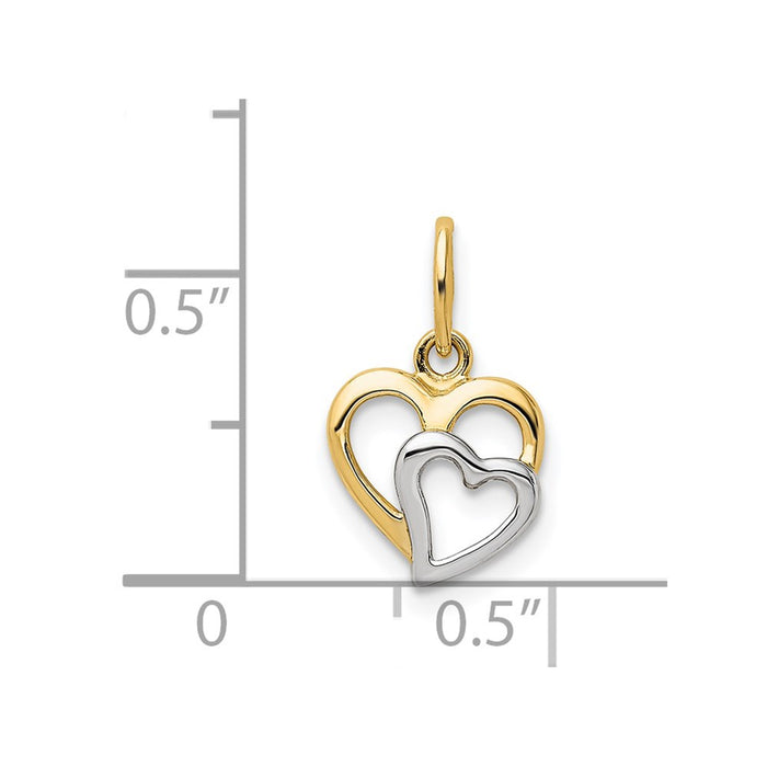 Million Charms 14K Yellow Gold Themed With Rhodium-plated Polished Hearts Pendant