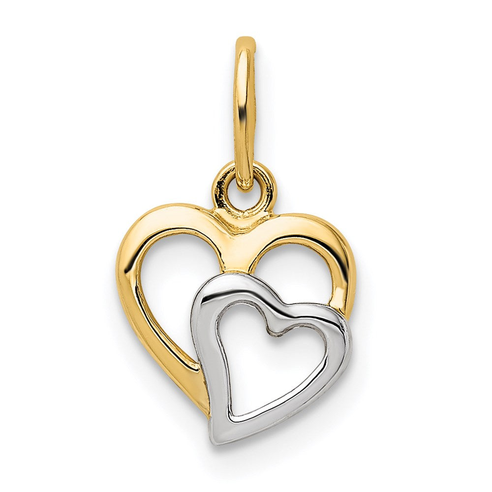 Million Charms 14K Yellow Gold Themed With Rhodium-plated Polished Hearts Pendant