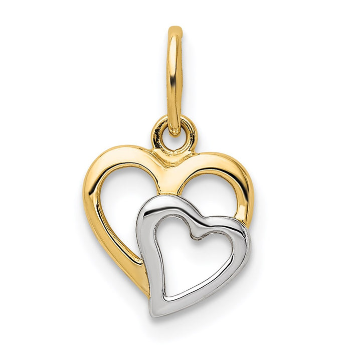 Million Charms 14K Yellow Gold Themed With Rhodium-plated Polished Hearts Pendant