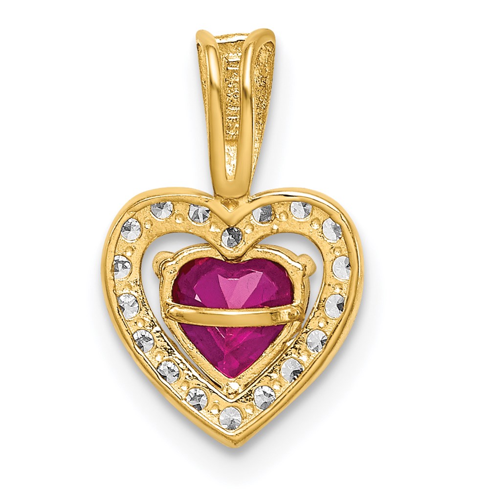 Million Charms 14K Yellow Gold Themed Polished Red & Clear (Cubic Zirconia) CZ Heart Pendant