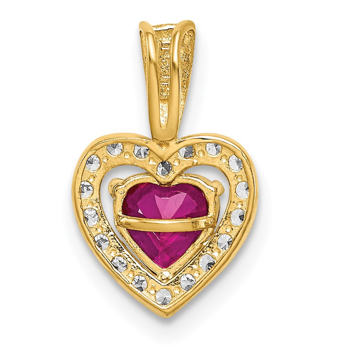 Million Charms 14K Yellow Gold Themed Polished Red & Clear (Cubic Zirconia) CZ Heart Pendant