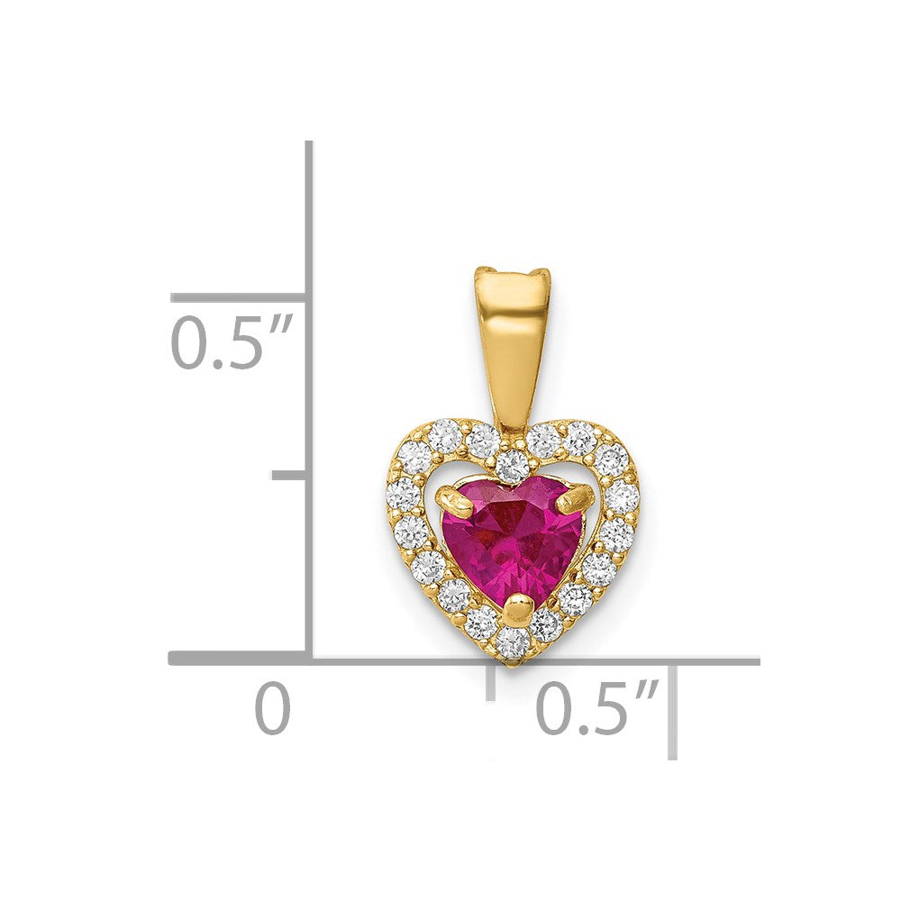 Million Charms 14K Yellow Gold Themed Polished Red & Clear (Cubic Zirconia) CZ Heart Pendant