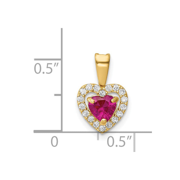 Million Charms 14K Yellow Gold Themed Polished Red & Clear (Cubic Zirconia) CZ Heart Pendant