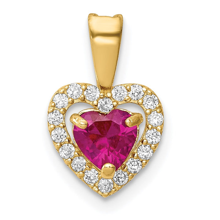 Million Charms 14K Yellow Gold Themed Polished Red & Clear (Cubic Zirconia) CZ Heart Pendant