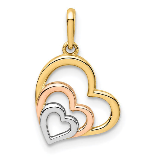Million Charms 14K With Rose & White Rhodium-Plated Polished 3 Hearts Pendant