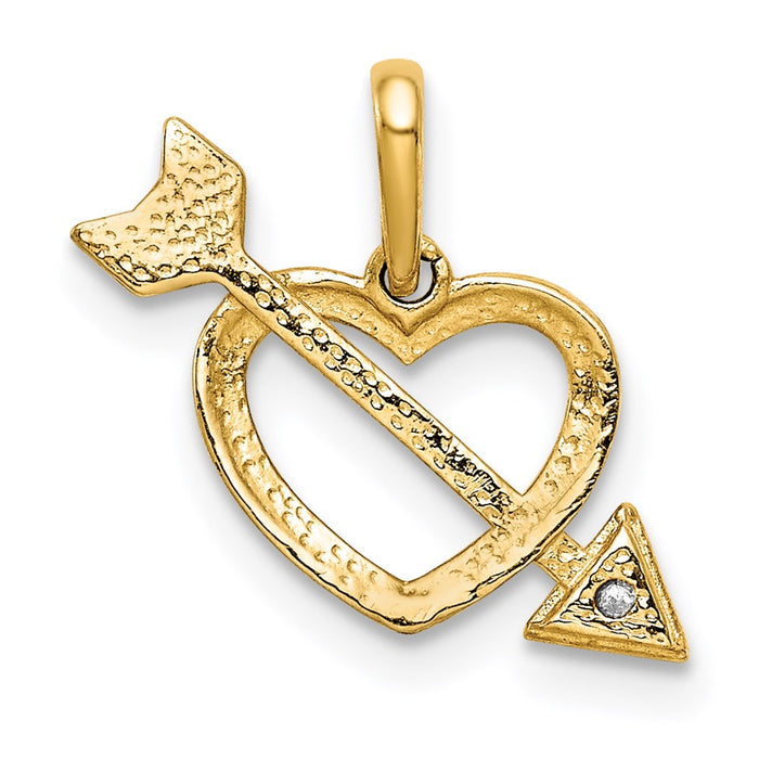 Million Charms 14K Yellow Gold Themed (Cubic Zirconia) CZ Heart With Arrow Pendant