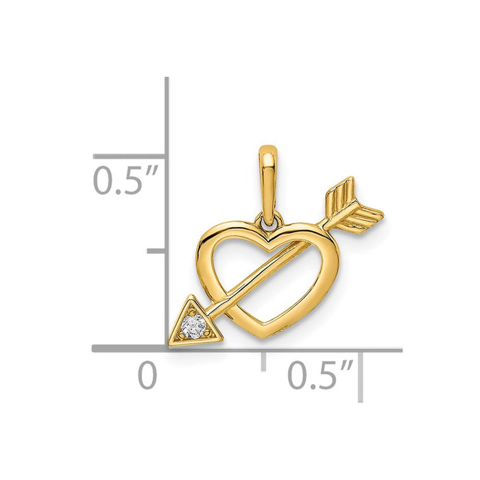 Million Charms 14K Yellow Gold Themed (Cubic Zirconia) CZ Heart With Arrow Pendant