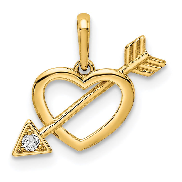 Million Charms 14K Yellow Gold Themed (Cubic Zirconia) CZ Heart With Arrow Pendant