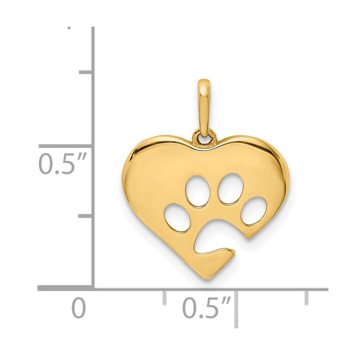 Million Charms 14K Yellow Gold Themed Polished Heart With Paw Print Pendant