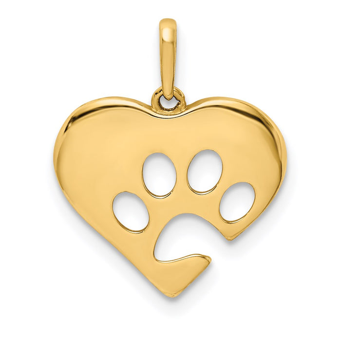 Million Charms 14K Yellow Gold Themed Polished Heart With Paw Print Pendant