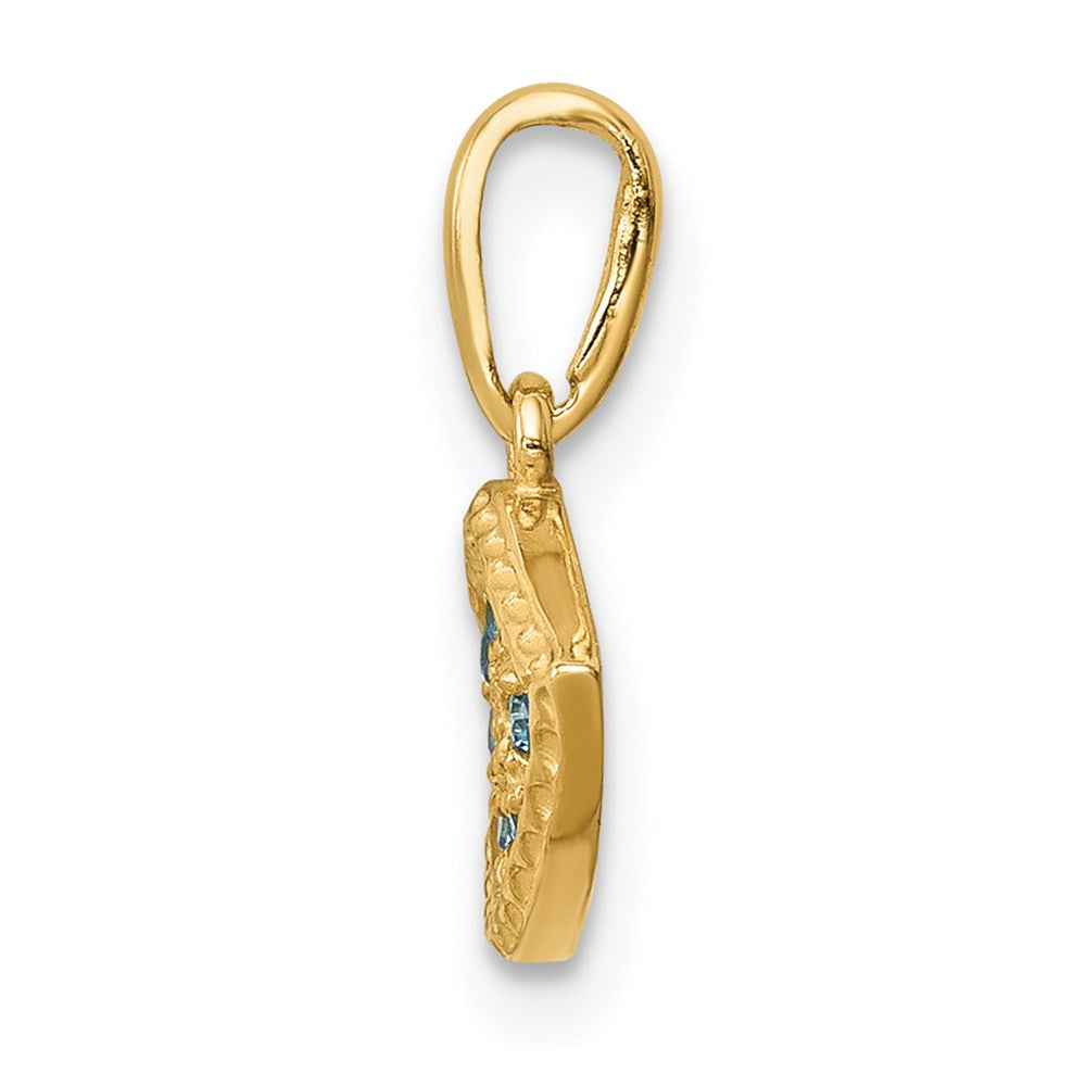 Million Charms 14K Yellow Gold Themed Blue (Cubic Zirconia) CZ Eye Pendant