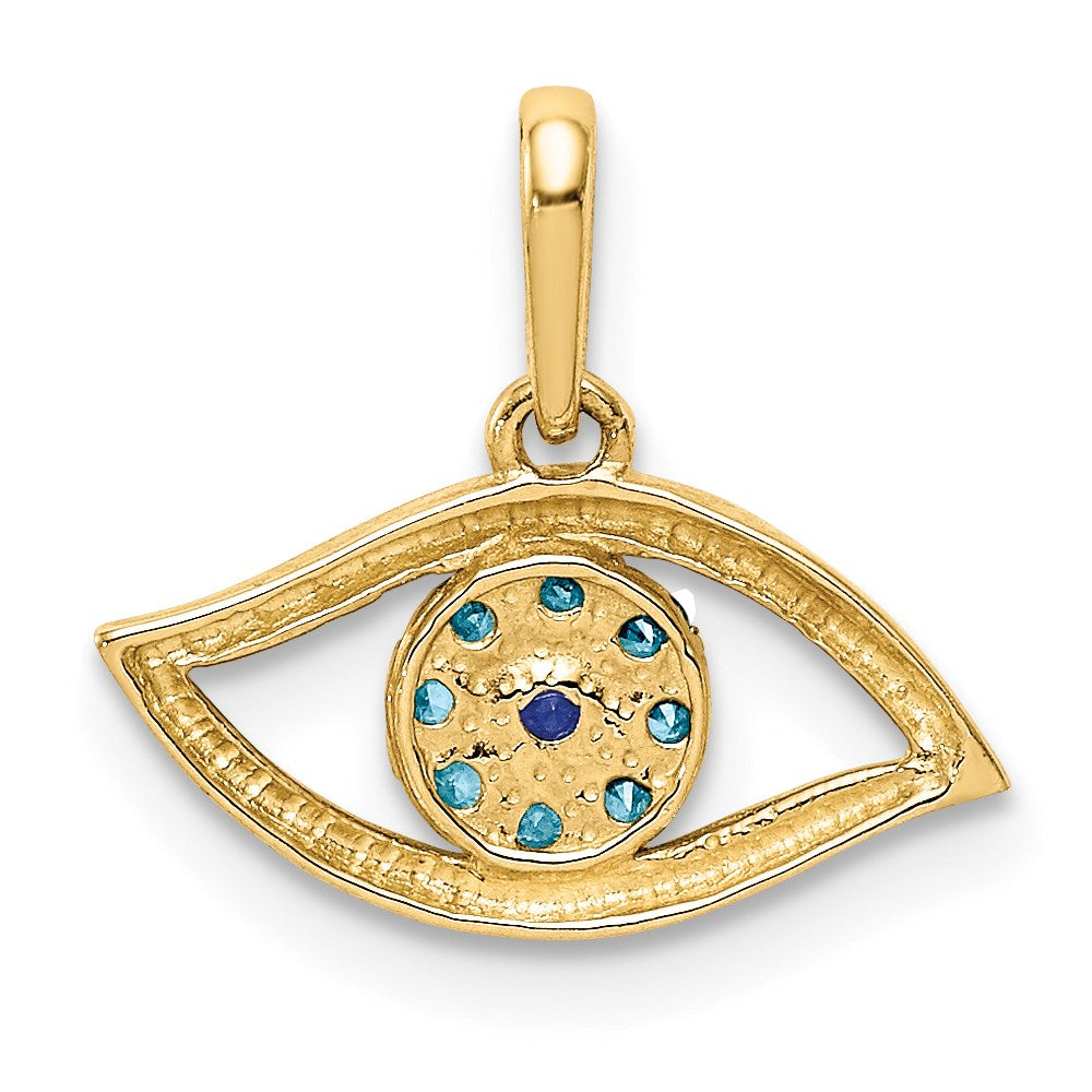 Million Charms 14K Yellow Gold Themed Blue (Cubic Zirconia) CZ Eye Pendant