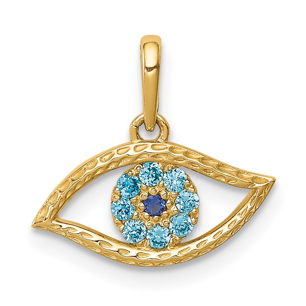 Million Charms 14K Yellow Gold Themed Blue (Cubic Zirconia) CZ Eye Pendant