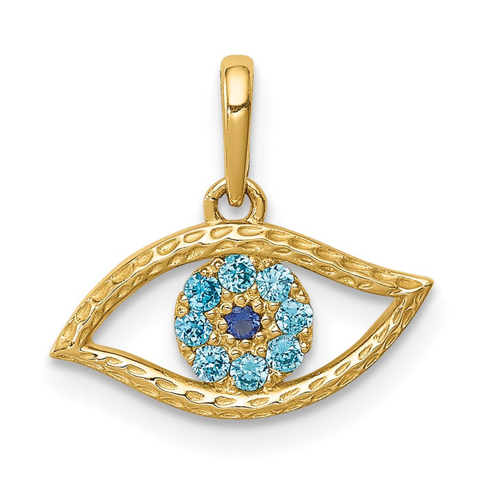 Million Charms 14K Yellow Gold Themed Blue (Cubic Zirconia) CZ Eye Pendant