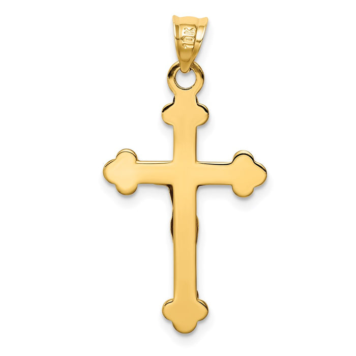 Million Charms 14K Yellow Gold Themed With Rhodium-plated Fleur De Lis Relgious Crucifix Pendant
